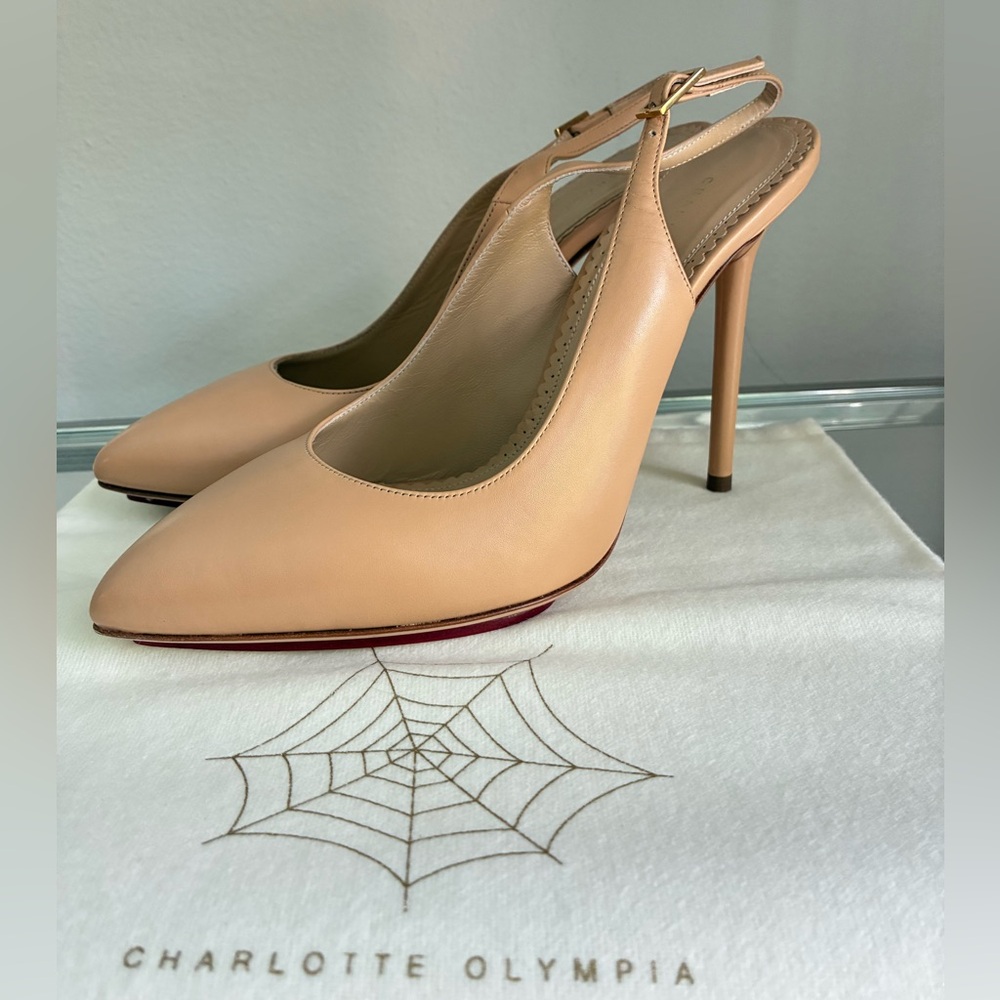 *NEW* Charlotte Olympia 37.5 (fits 37) Nude Leather Slingback Pumps